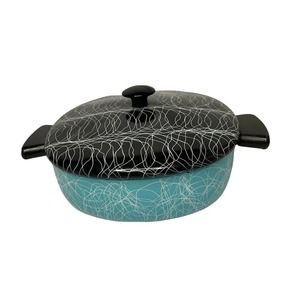 Vintage Serendipity Enamelware Dutch Oven Pan With Lid Turquoise Black MCM Retro